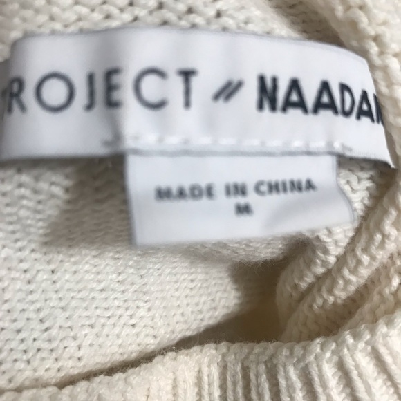 3x $50 Project Naadam white knit ruffle cable knit sweater M winter comfy - Picture 3 of 5